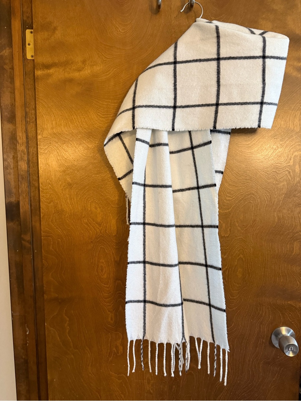 Classic White and Black Windowpane Fringe Scarf